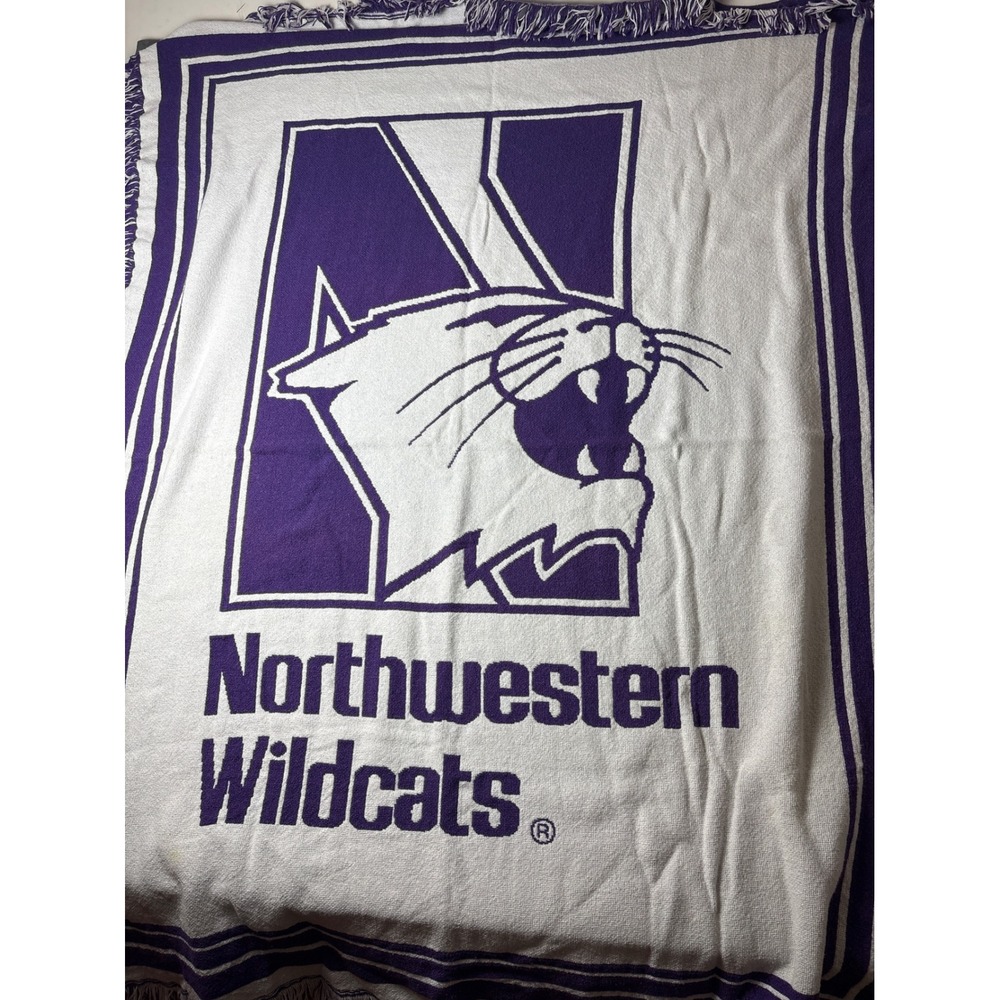 Northwestern Wildcats Woven Throw Blanket Purple White Fringe Fan Decor 46in W